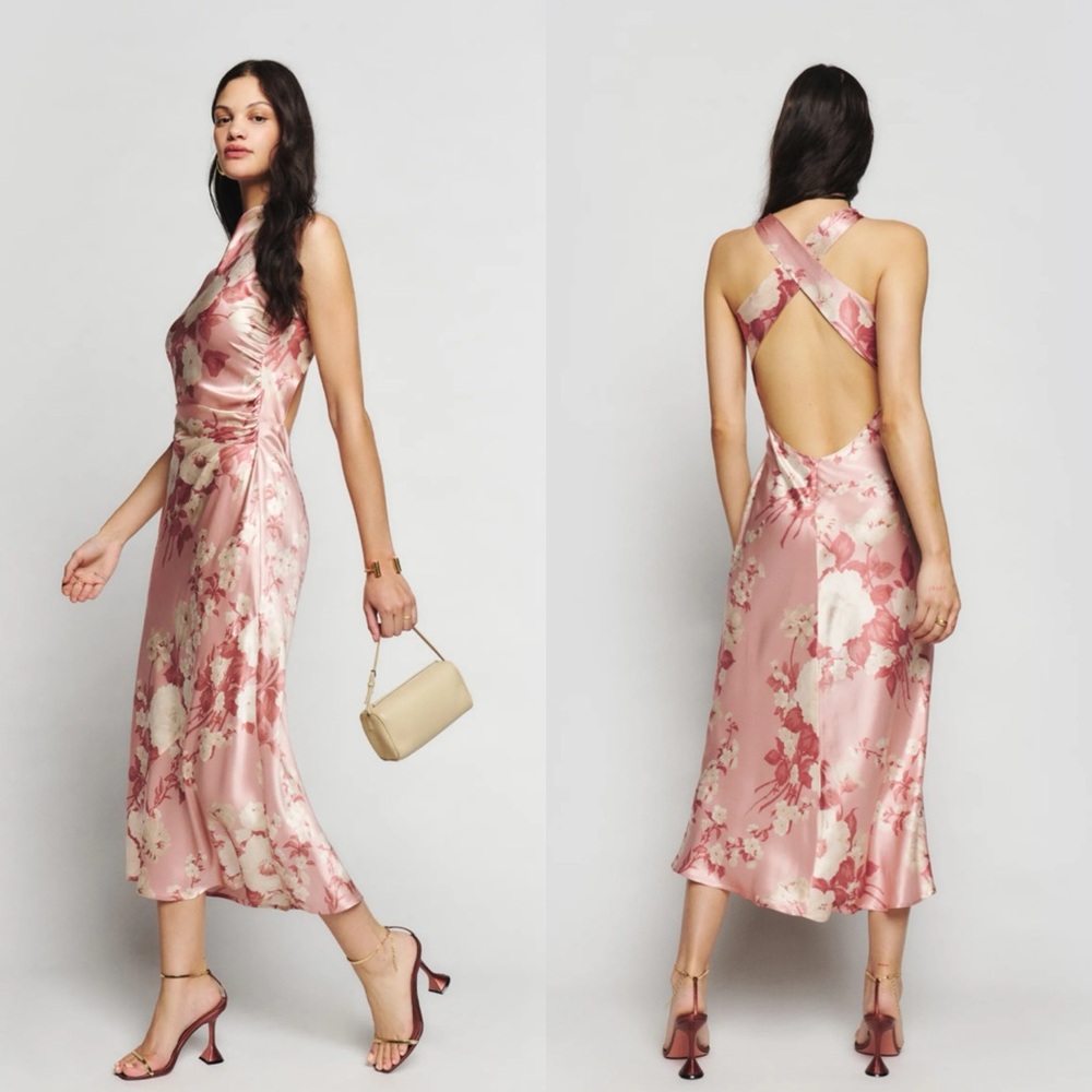 Reformation Casette Silk Dress Bellini Pink floral Size 10 NEW! New with tags! - Picture 12 of 12